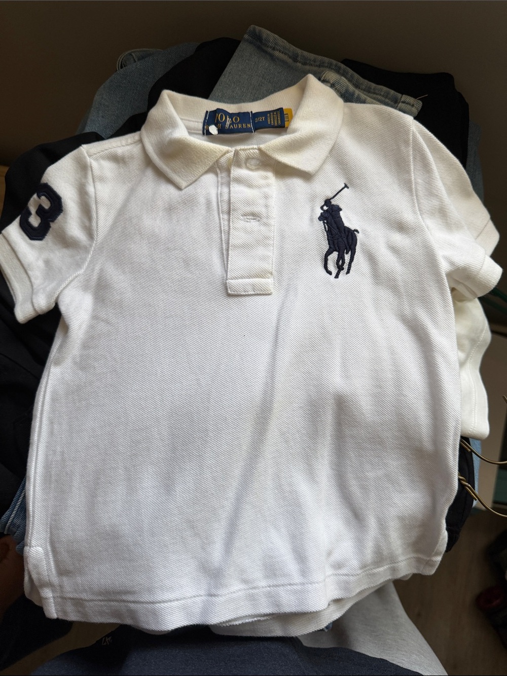 Ralph Lauren White Polo with Navy Pony & Sleeve Number